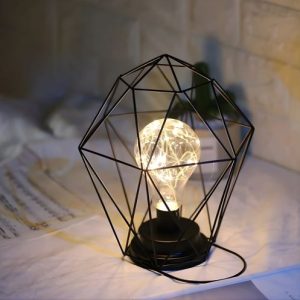 Lampara mesa decoración jaula hexagonal bombillo pilas tronex